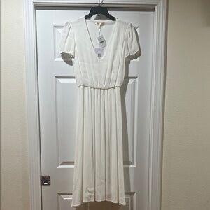 Wayf Cream Pleated Midi Dress